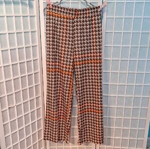 Chic Houndstooth Wide Leg Pants - Black, White, and Orange 6733